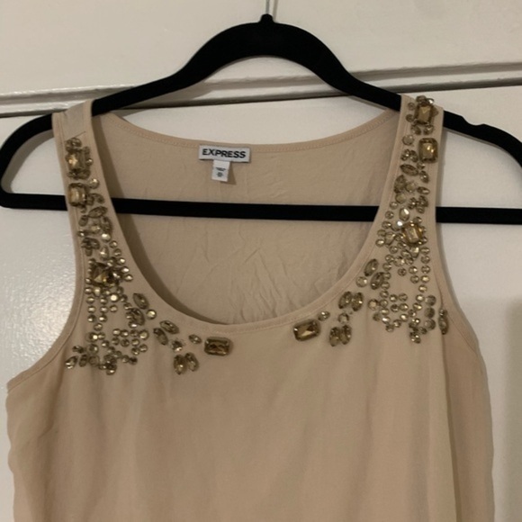 Express Cream Glam Bejeweled Tank Top Size Small - Picture 3 of 5